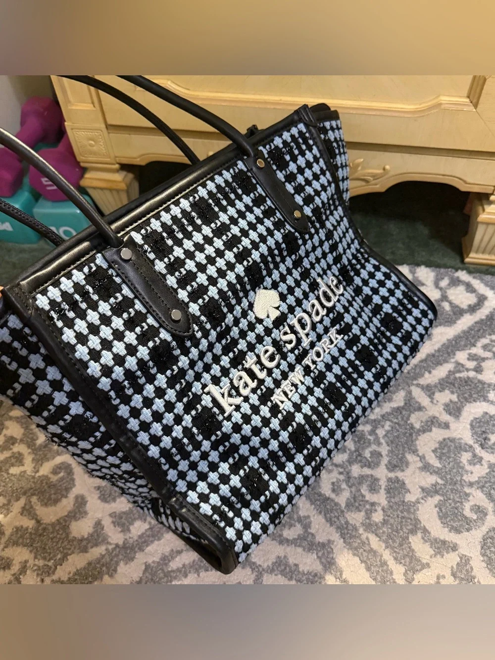 kate spade Black and White Woven Tweed Tote